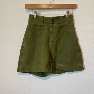 Wrap London Khaki Green Linen High Waisted Shorts Women's Size US 2 NWT